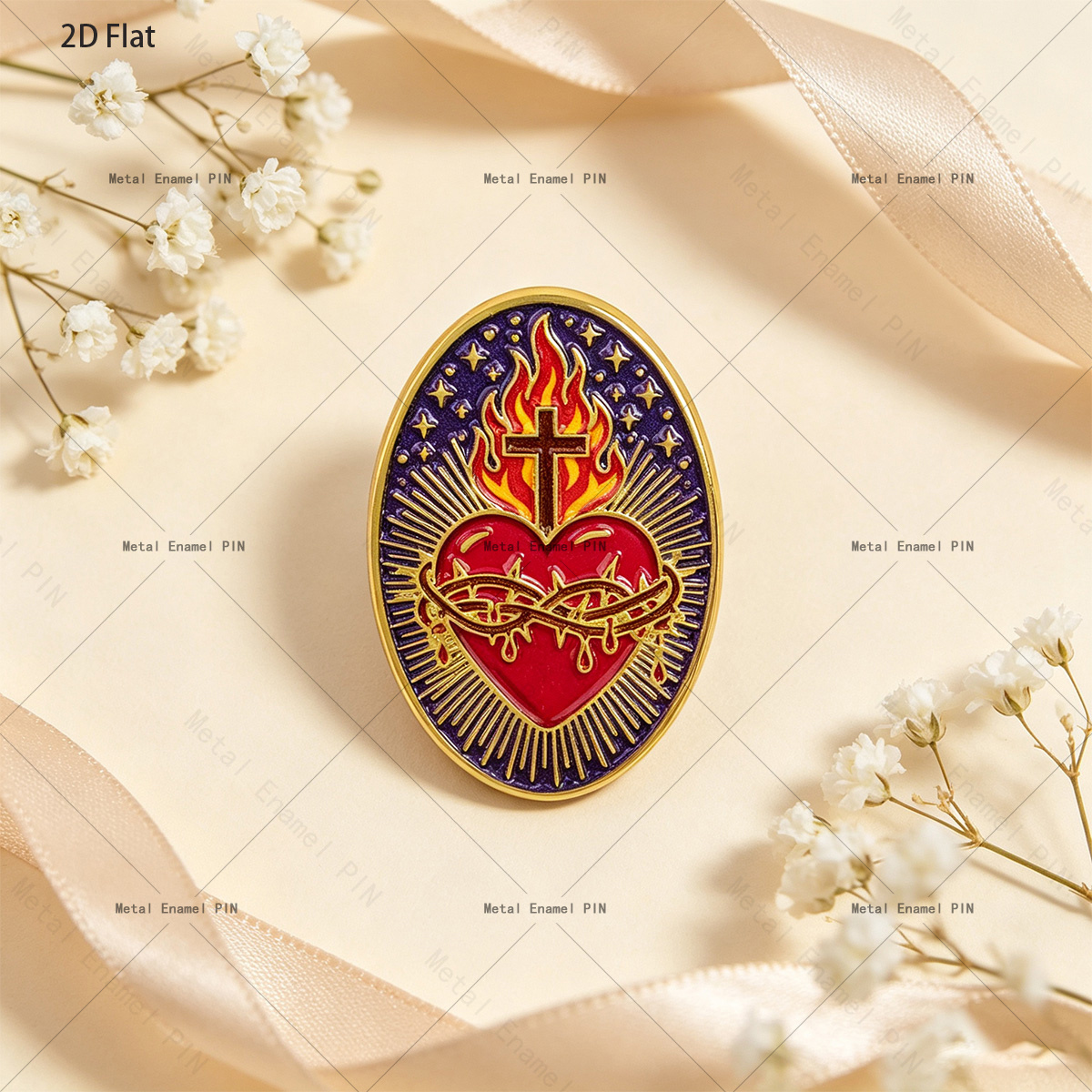 1pc Sacred Heart Enamel Brooch, Unisex Gift
